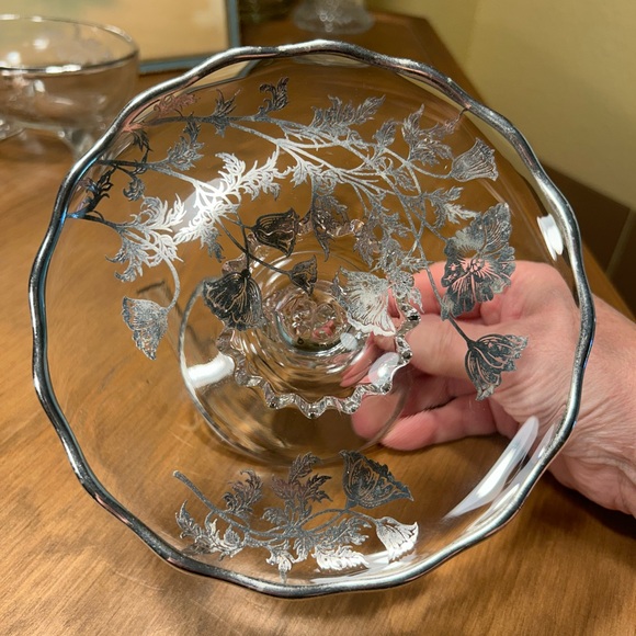 New Martinsville Viking Oval Vase & Compote Silver Flowers of Flanders Poppies - Picture 9 of 15